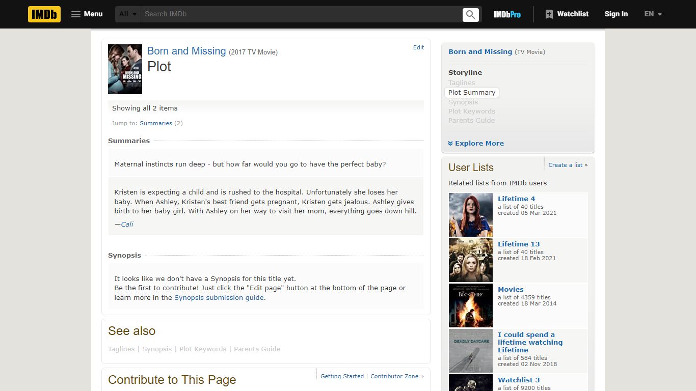 Born and Missing (TV Movie 2017) - Plot Summary - IMDb